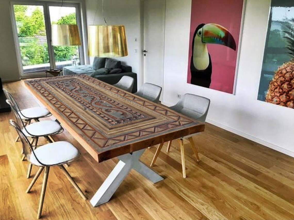 Hand-carved Solid Wood Dining Table Custom size Rustic Barn | Etsy