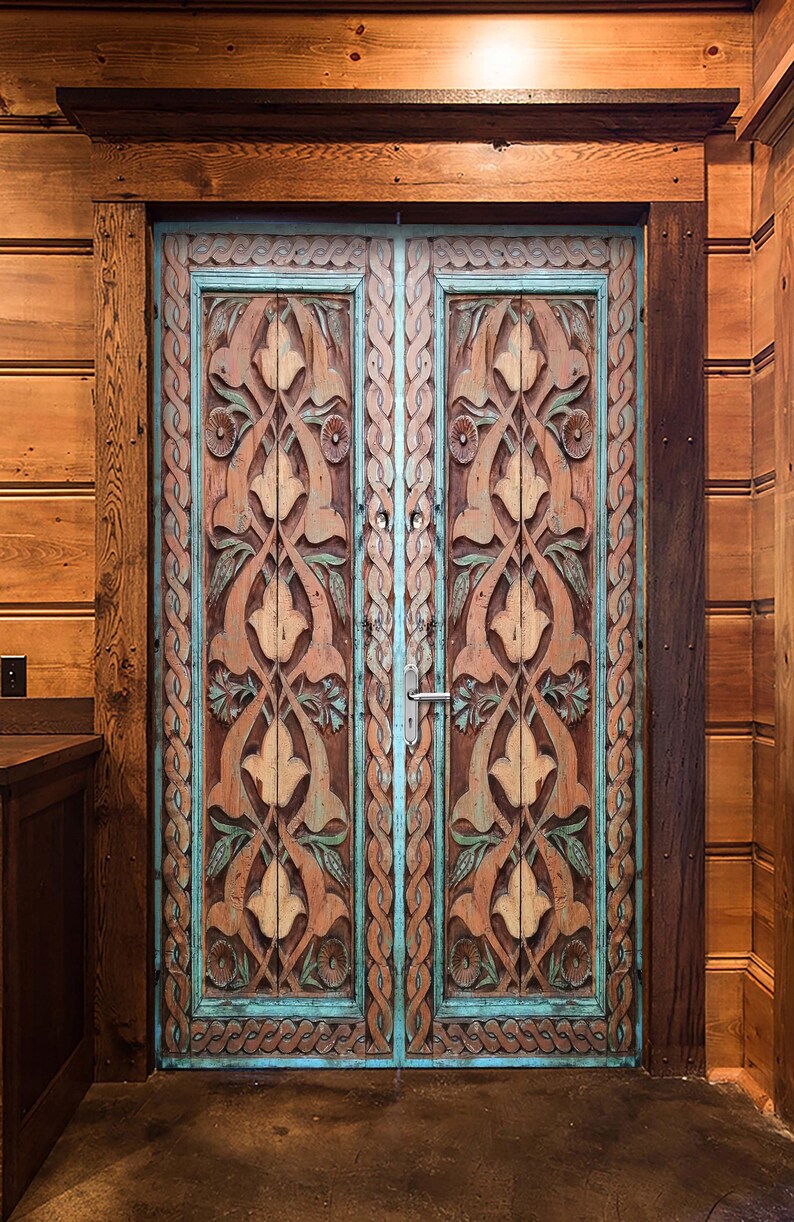 Hand-carved Wooden Door: Custom Antique Style Hinges or Sliding Entry ...