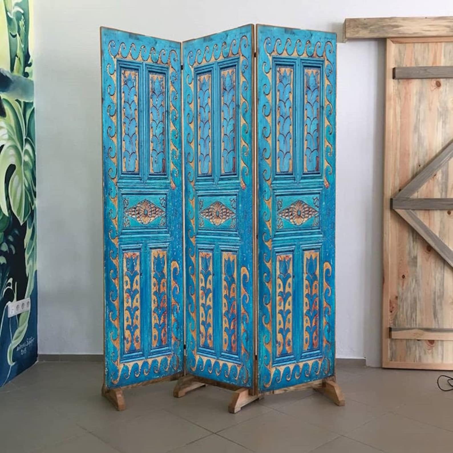 Handcarved Wood Room Divider Screen Vintage Folding Screen Etsy Canada