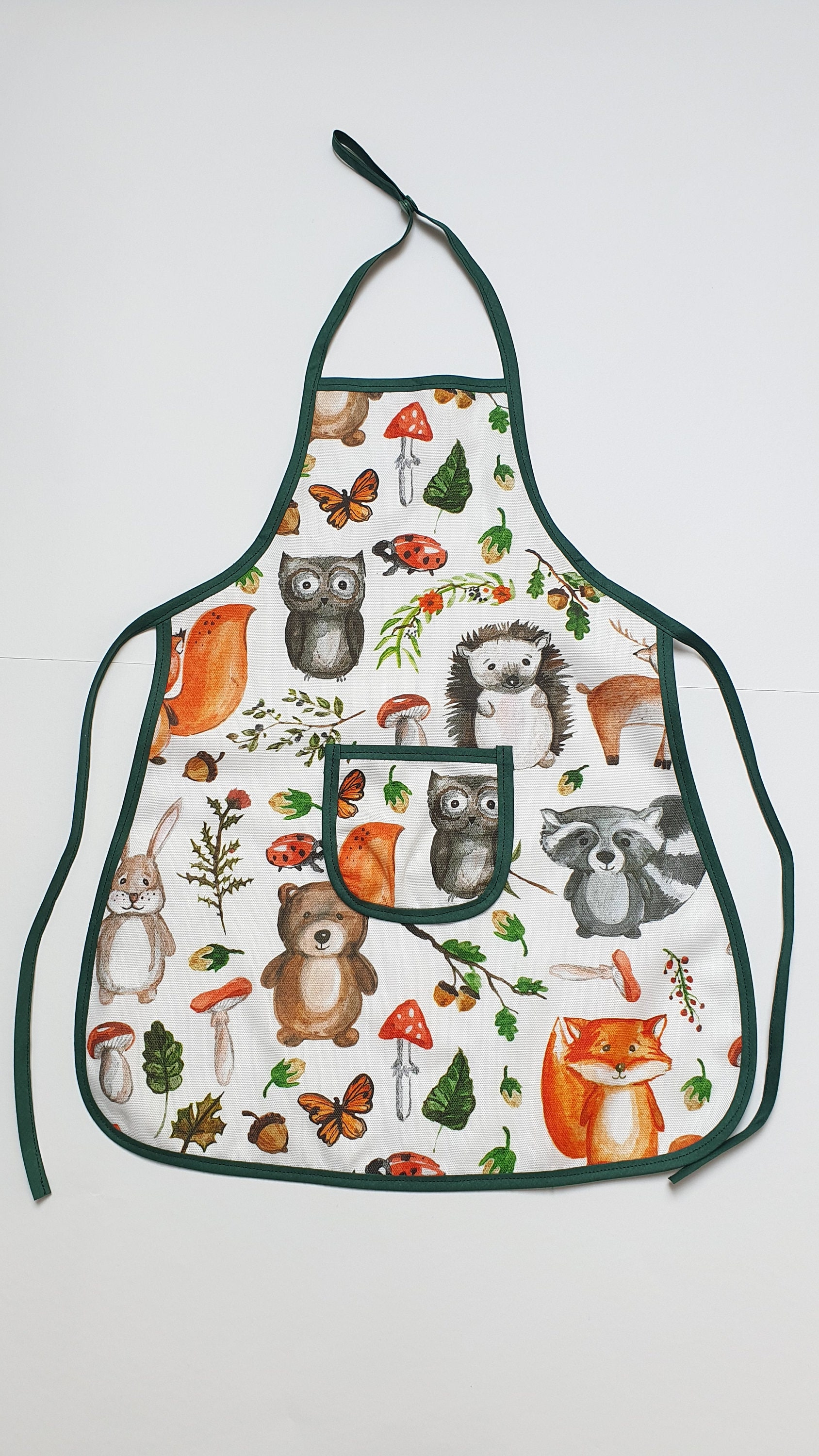 Children's apron "Forest Animals" - including wooden spoon with desired name