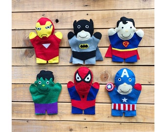 Super Hero Hand Puppets, Handmade Felt Puppet, Handmade Toys.