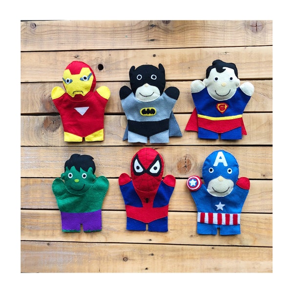 Super Hero Hand Puppets, Handmade Felt Puppet, Handmade Toys.