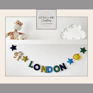 Personalised Safari Garland | Jungle Bunting | Safari Nursery | Personalised Garland | Custom Garland | Blue and Green Nursery