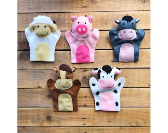 Marionnettes à main d’animaux de ferme, marionnettes en feutre faites à la main, jouets faits à la main.