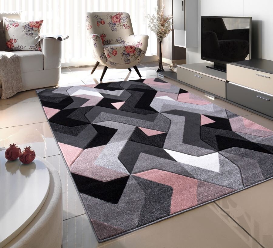 Blush Rose Pink Grey Black White Floor Rug Small Extra Large Sizes Thick Soft Pile Floor Mat Area Rug