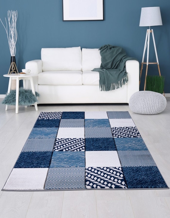 Small Large Cheap Rug Living Room Soft Dense Pile Abstract Design Navy New 