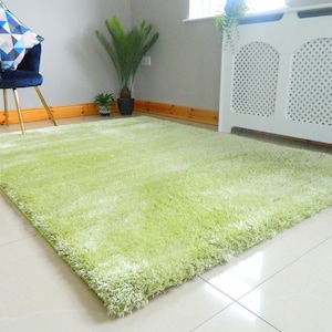 Green Silky soft fluffy thick shimmering effect luxurious plush shaggy rug living room area rug bedroom carpet