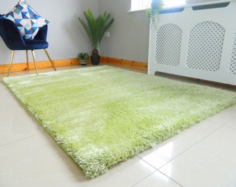 Green Silky soft fluffy thick shimmering effect luxurious plush shaggy rug living room area rug bedroom carpet