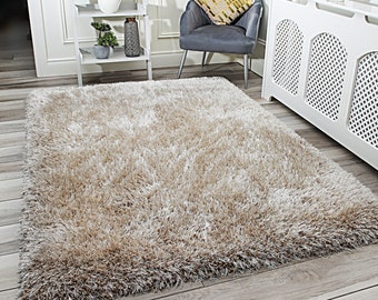 MINK/OYSTER POLAR Silky soft extra thick shimmering effect luxurious plush shaggy rug living room area rug bedroom carpet 8cm pile