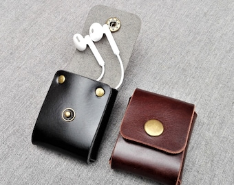 Leather earbud case, handmade headphone holder, earbud pouch, cable keeper, cable case, cord organiser, earphone tidy, leather change purse