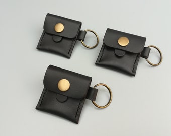 Mini leather keyring pouch in black, leather key fob, leather key chain coin purse, leather keyring purse