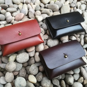 Étui pour cartes de crédit cousu main en cuir italien haut de gamme, porte-carte minimaliste, portefeuille de poche avant