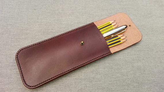 Leather Pencil Case Handcrafted in Black or Brown Vegetable tanned