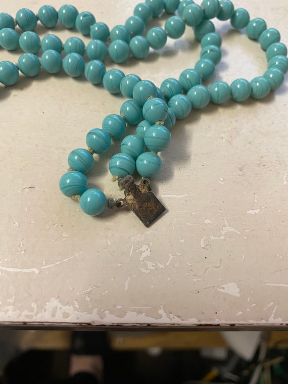 Milkglass 3 strand bead necklace/Turquoise - image 3