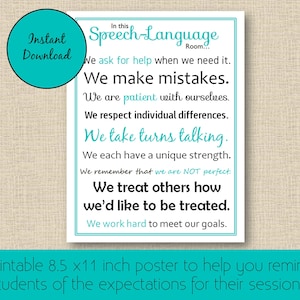 In This Speech-Language Room Printable Poster-Speech Room Decor (Digital Download)