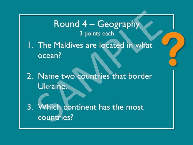 Sample questions from the geography round