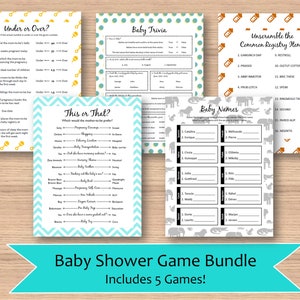 Baby Shower Games Printable Bundle: 5 Unique Games