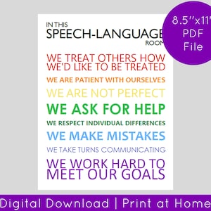 In This Speech-Language Room Rainbow Printable Poster-Speech Room Decor: White Background