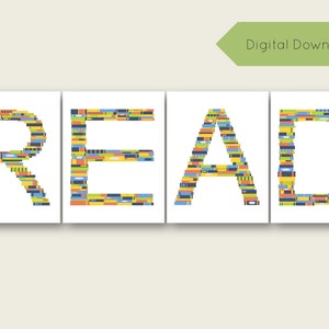LEER Letras hechas de libros: Descarga imprimible, pósteres para el aula y el dormitorio.