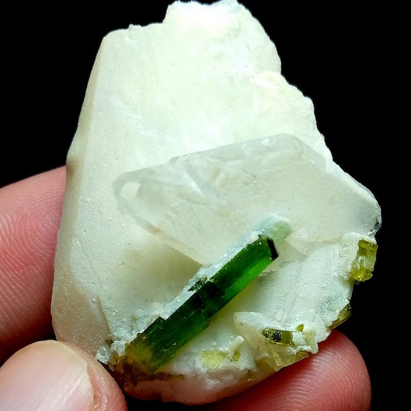 22 Grams Beautiful Rare Montebrasite With Green Tourmaline & Quartz Specimen From Skardu Pakistan