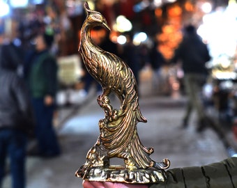 China Old collection Pure copper Handmade Dragon and Phoenix Auspicious Statue