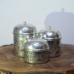 Copper Spice Jars, Handmade Copper Spice Box, Antique Tinned Copper, Seasoning Contenier, Carved Copper, Coffee Caramel Sugar Set