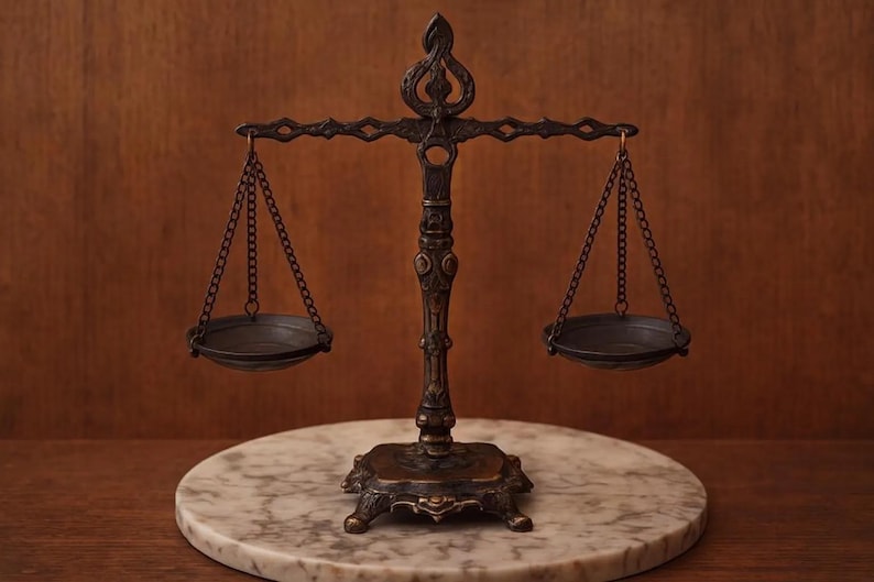 Vintage Brass Scales of Justice, Lawyer Gift, Law Student Graduation Gift, Decorative Law Scales for Office, Ornate Brass Balance Scale image 19