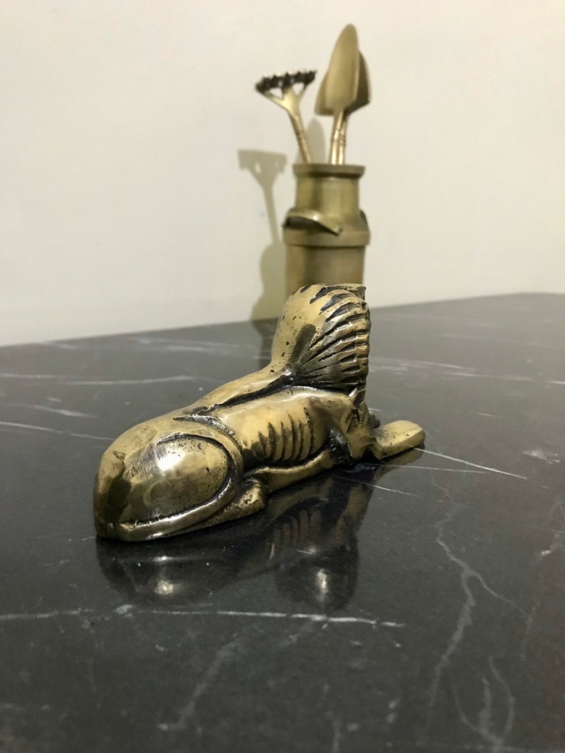 Handmade Brass Great Sphinx of Giza 12 cm, Egyptian Pyramid Protector Gold, Egyptian Sarcophagi, Home Office Trinket Decor, Brass Handmade image 9