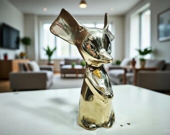 Brass Mouse Figurine, Vintage Gold Statue, Animal Desk Decor
