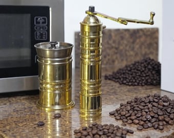 Handmade Brass Coffee and Pepper Mill Grinder, Traditional Turkish Spice Grinder, Vintage Style Solid Brass Pepper Mill