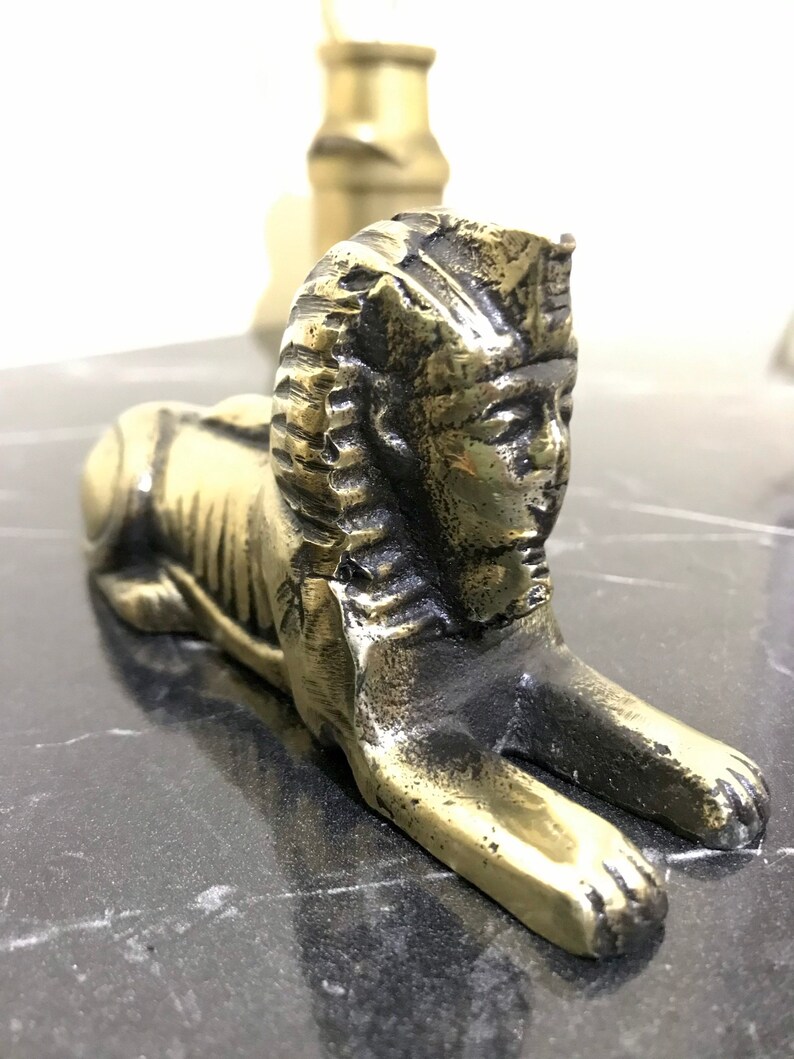 Handmade Brass Great Sphinx of Giza 12 cm, Egyptian Pyramid Protector Gold, Egyptian Sarcophagi, Home Office Trinket Decor, Brass Handmade image 5