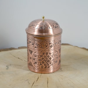 Copper Handmade Spice Jar, Antique Tinned Copper, Seasoning Contenier, Carved Copper Sugar Set