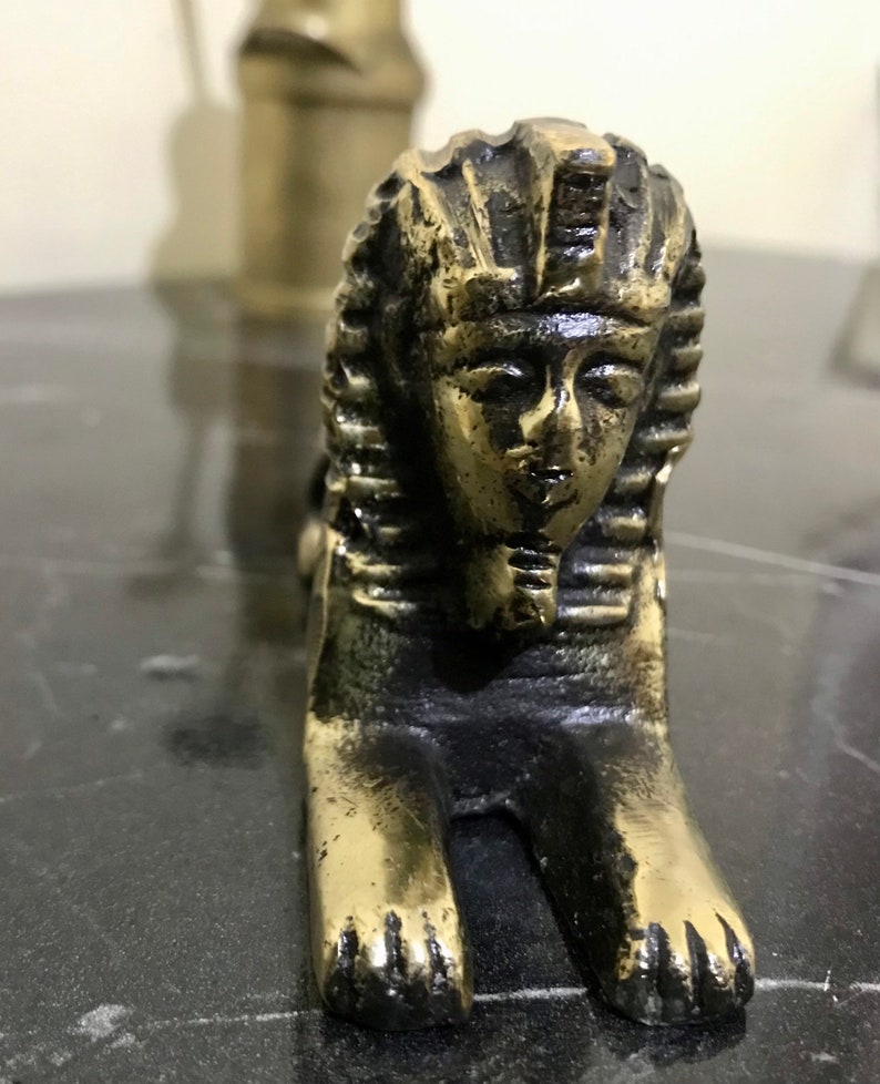 Handmade Brass Great Sphinx of Giza 12 cm, Egyptian Pyramid Protector Gold, Egyptian Sarcophagi, Home Office Trinket Decor, Brass Handmade image 3