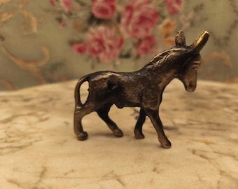 Vintage Brass Donkey Figurine, Solid Brass Miniature Donkey Statue, Rustic Home Decor Collectible Farm Animal Ornament