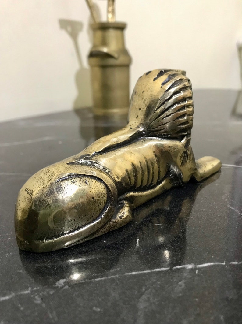 Handmade Brass Great Sphinx of Giza 12 cm, Egyptian Pyramid Protector Gold, Egyptian Sarcophagi, Home Office Trinket Decor, Brass Handmade image 4