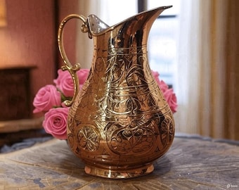 Handcrafted Turkish Copper Pitcher 1.5L, Ottoman Style Engraved Ayran Jug, Authentic Anatolian Home Decor