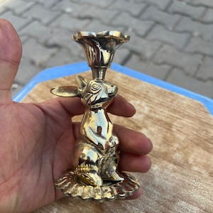 Yellow Brass Rabbit Antique Candlestick, Vintage Rabbit Brass Candlestick, Single Branch Candlestick, Boho Candlesticks, Made Candlestick