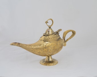 Handmade Brass Aladdin Genie Lamp, Vintage Magic Lamp, Make a Wish Gift
