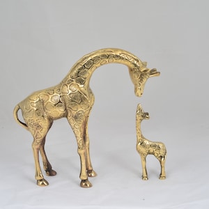 Yellow Copper Giraffe Sculpture Set, Handmade Brass Giraffe Bibelot, Home Decoration, Collection Personalized Gift, Original Animal Statue