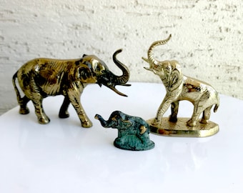 Triple Brass Mammoth, Ancient Handmade Triple Mammoths, Antique Decoration Items, Mammoth Set Ancient Handmade, Ice Age Decor, Team Statues