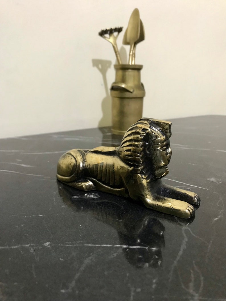 Handmade Brass Great Sphinx of Giza 12 cm, Egyptian Pyramid Protector Gold, Egyptian Sarcophagi, Home Office Trinket Decor, Brass Handmade image 7