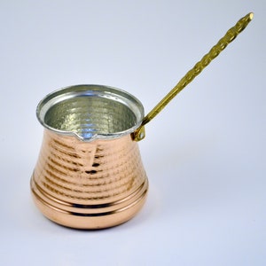 Antique Handmade Tinned Copper Pot, Traditional Coffee or Milk Bowl Kitchen Utensil, Arabic Coffee, Turkish Pot With Handle,