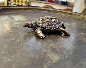 Brass Tortoise Figure Ashtray, Lid Tortoise Ashtray Brass, Handmade Vintage Animal Figurines, Cigarette Gifts