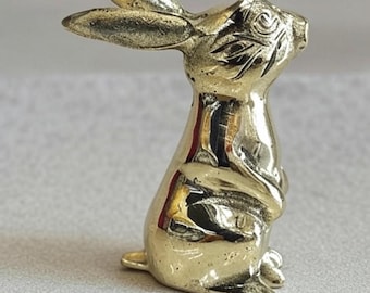 Vintage Brass Bunny Statue, Gold Rabbit Figurine, Hare Decor, Easter Bunny Gift, Solid Brass Animal Ornament, Home Shelf Decor