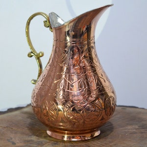 Handcrafted Copper Pitcher, Pure Copper Water Jug, Moscow Mule Pitcher, Decor Vase, Solid Pure Copper, Copper Decanter, Traditional Carafe