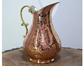 Handcrafted Copper Pitcher, Pure Copper Water Jug, Moscow Mule Pitcher, Decor Vase, Solid Pure Copper, Copper Decanter, Traditional Carafe