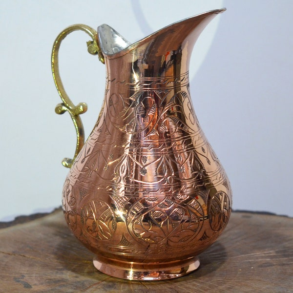 Pichet en cuivre fabriqué à la main, pichet à eau en cuivre pur, pichet mule de Moscou, vase décoratif, cuivre pur massif, carafe en cuivre, carafe traditionnelle