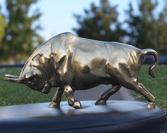 Handmade Brass Spanish Bull, Solid Brass Bull Sculpture, Vintage Taurus Bull Statue, Office Desk Decor, Bull Market Statue
