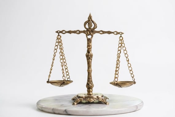 Vintage Brass Scales of Justice, Lawyer Gift, Law Student Graduation Gift, Decorative Law Scales for Office, Ornate Brass Balance Scale