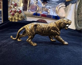 Brass tiger statue, Tiger brass sculpture, Roaring tiger figurine, Handmade tiger sculpture, Vintage bronze tiger